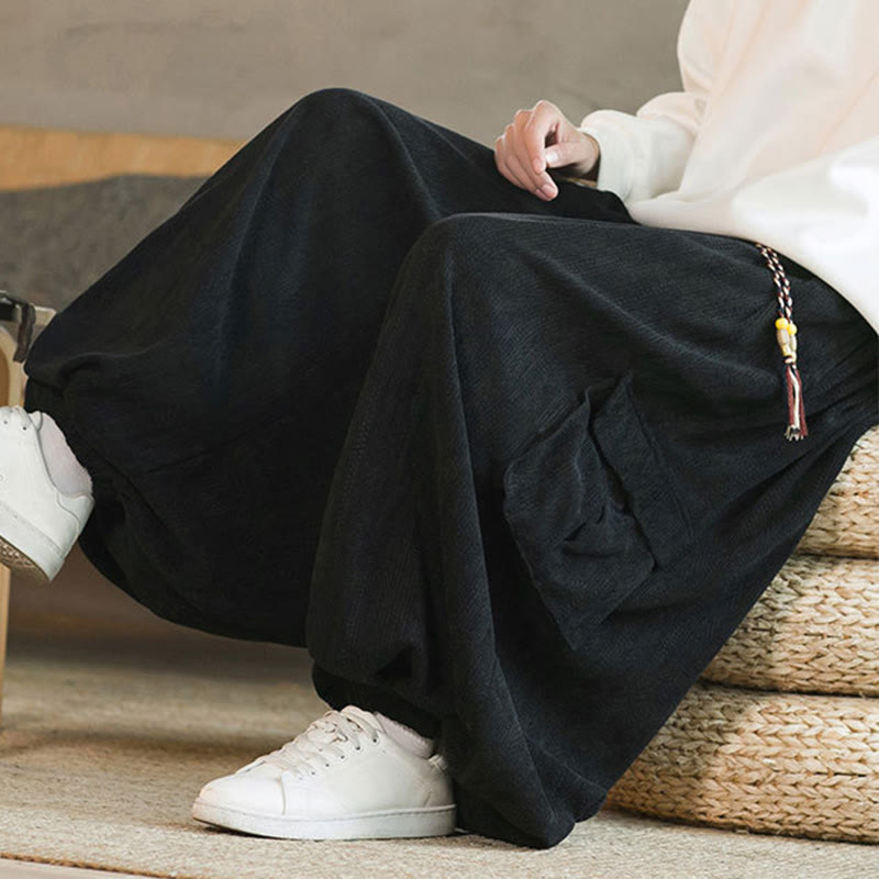 Buddha Stones秋冬 メンズ ドローストリング シェニール コーデュロイ カーゴパンツ ポケット付き - image 9