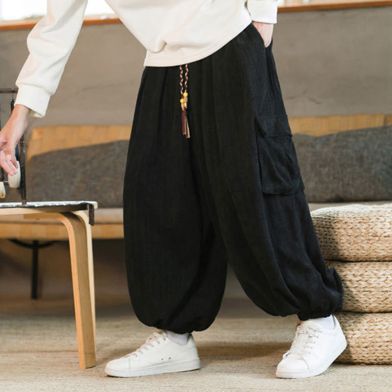Buddha Stones秋冬 メンズ ドローストリング シェニール コーデュロイ カーゴパンツ ポケット付き - image 6