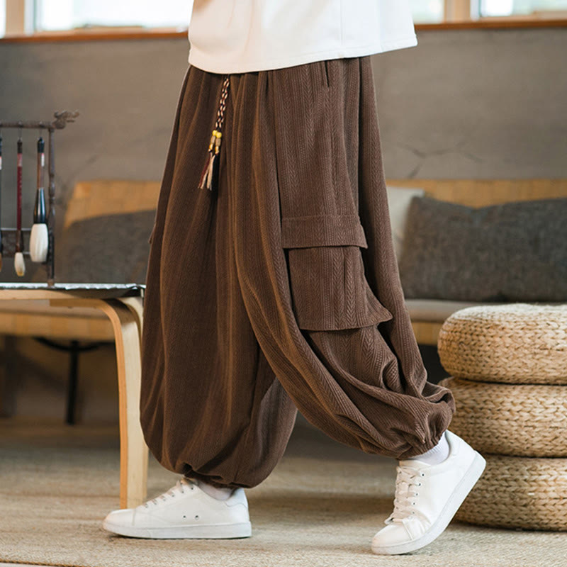 Buddha Stones秋冬 メンズ ドローストリング シェニール コーデュロイ カーゴパンツ ポケット付き - シエナ - US/UK/AU46、 EU56 (5XL) - image 14