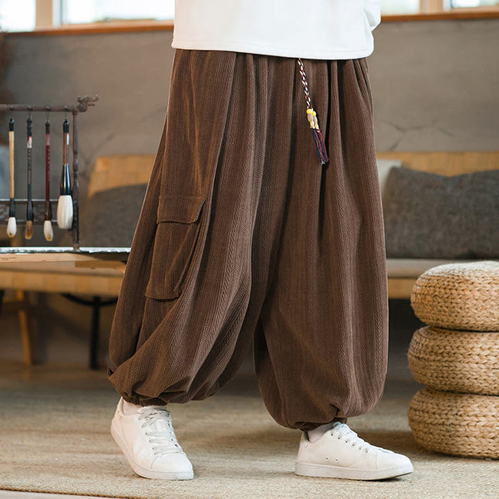 Buddha Stones秋冬 メンズ ドローストリング シェニール コーデュロイ カーゴパンツ ポケット付き - image 16