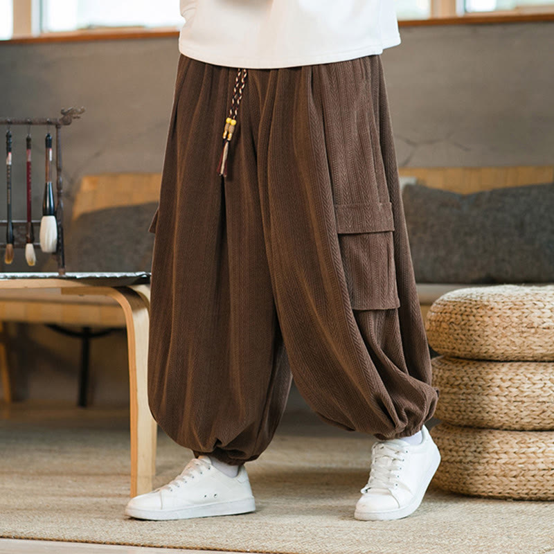 Buddha Stones秋冬 メンズ ドローストリング シェニール コーデュロイ カーゴパンツ ポケット付き - image 17