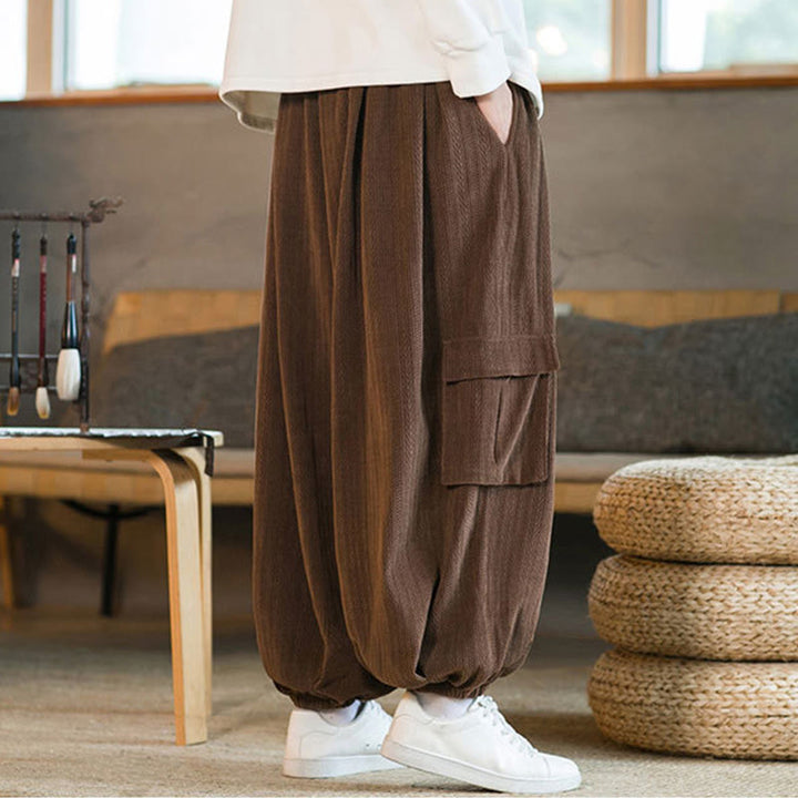 Buddha Stones秋冬 メンズ ドローストリング シェニール コーデュロイ カーゴパンツ ポケット付き - image 18