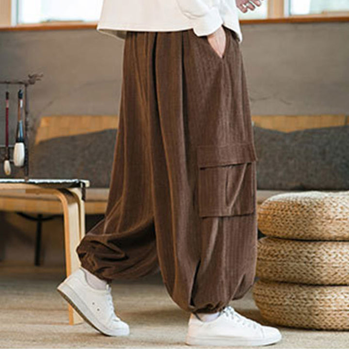 Buddha Stones秋冬 メンズ ドローストリング シェニール コーデュロイ カーゴパンツ ポケット付き - image 20