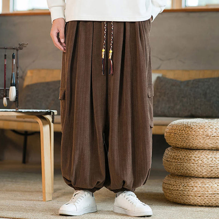 Buddha Stones秋冬 メンズ ドローストリング シェニール コーデュロイ カーゴパンツ ポケット付き - image 15
