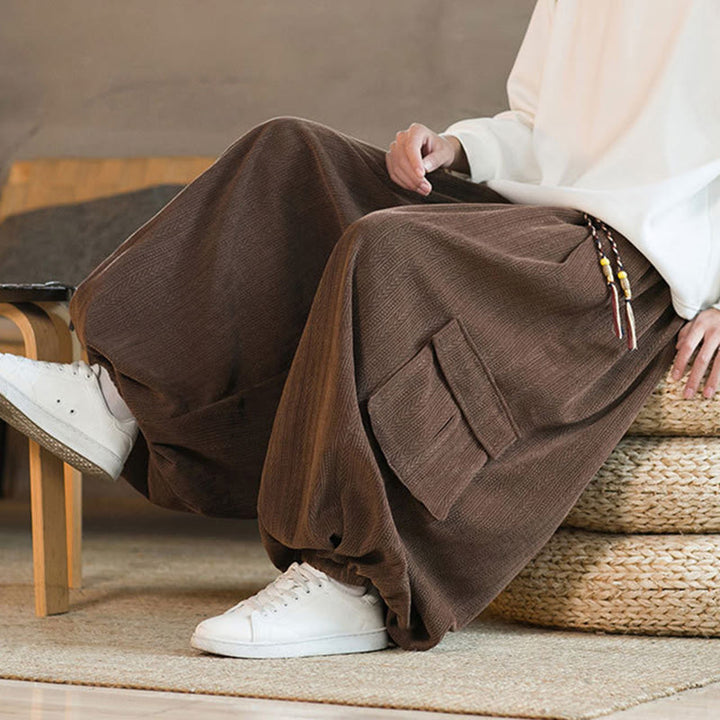 Buddha Stones秋冬 メンズ ドローストリング シェニール コーデュロイ カーゴパンツ ポケット付き - image 24
