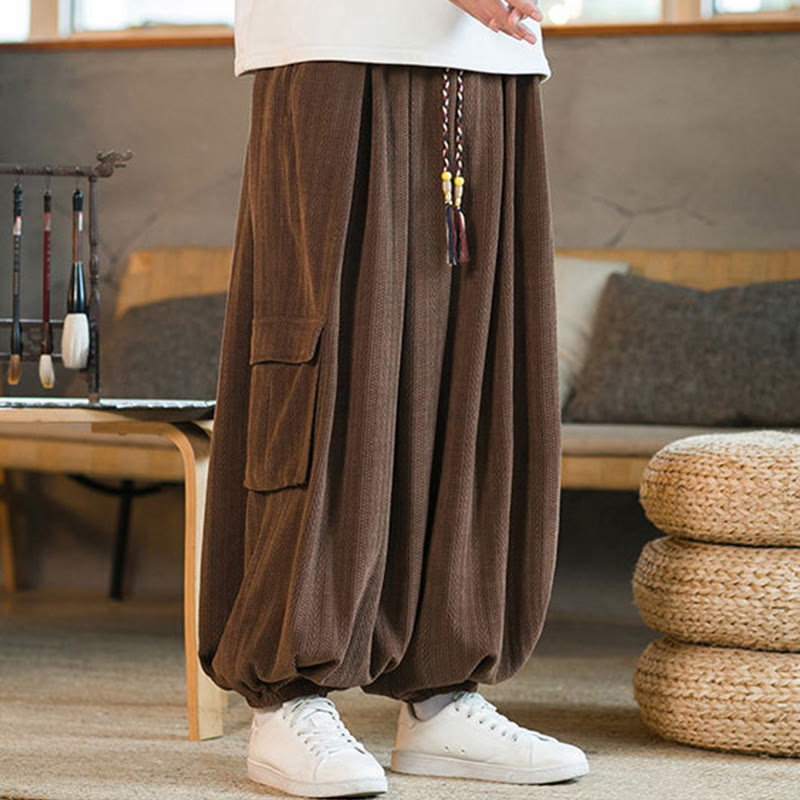 Buddha Stones秋冬 メンズ ドローストリング シェニール コーデュロイ カーゴパンツ ポケット付き - image 22