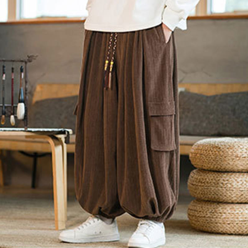 Buddha Stones秋冬 メンズ ドローストリング シェニール コーデュロイ カーゴパンツ ポケット付き - image 21