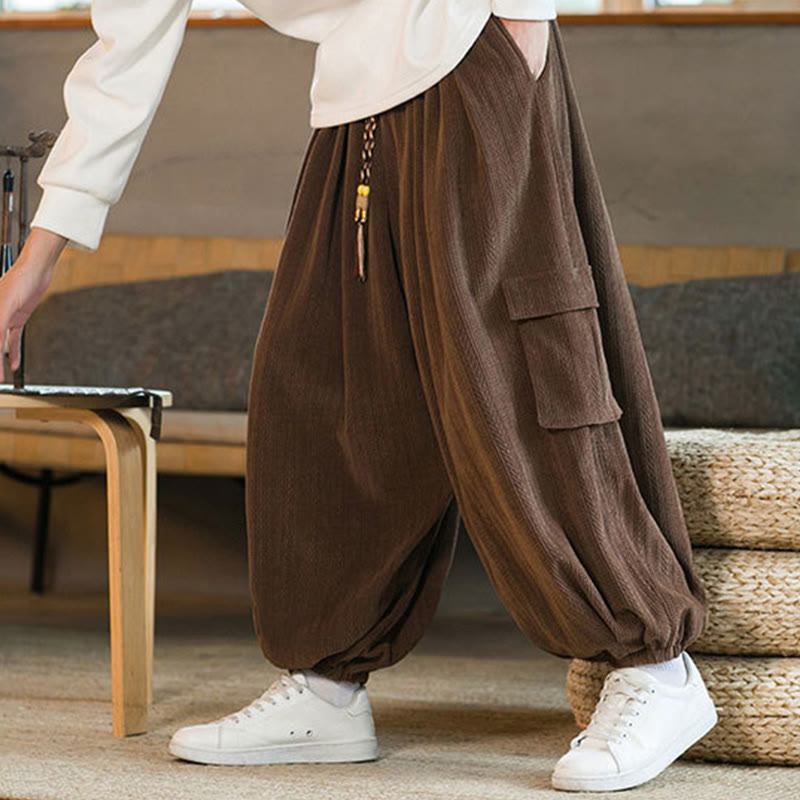 Buddha Stones秋冬 メンズ ドローストリング シェニール コーデュロイ カーゴパンツ ポケット付き - image 23