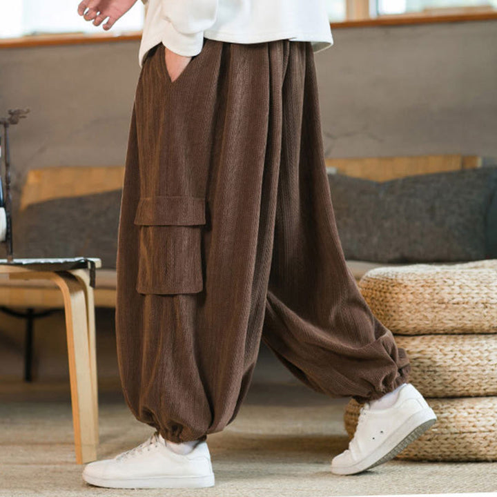 Buddha Stones秋冬 メンズ ドローストリング シェニール コーデュロイ カーゴパンツ ポケット付き - image 19