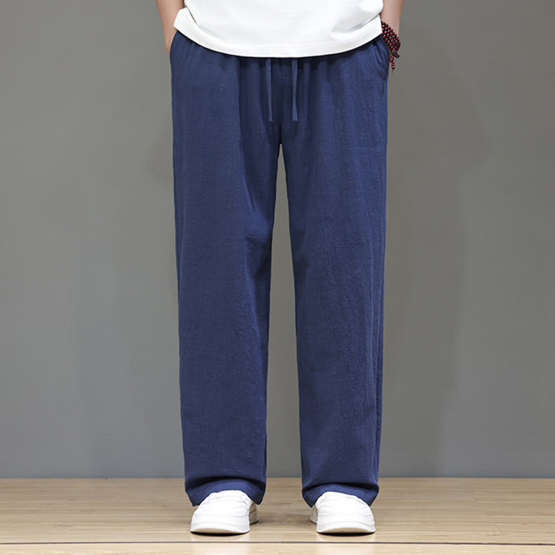 Buddha Stones夏用 メンズ コットンリネン ストレートレッグパンツ ポケット付き - image 2