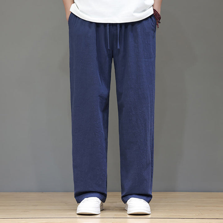 Buddha Stones夏用 メンズ コットンリネン ストレートレッグパンツ ポケット付き - image 2
