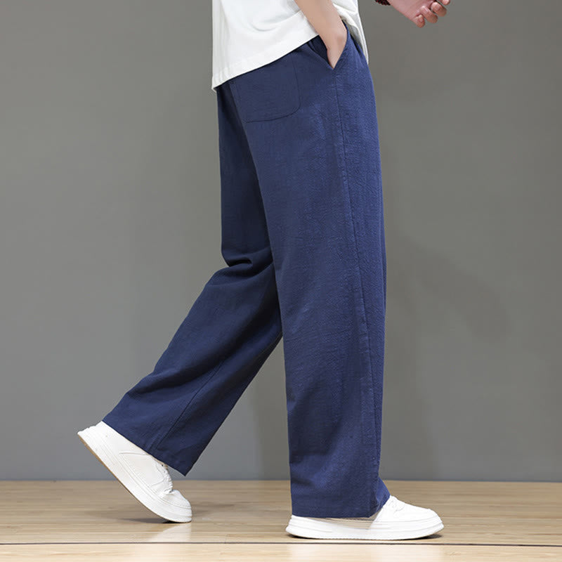 Buddha Stones夏用 メンズ コットンリネン ストレートレッグパンツ ポケット付き - image 4