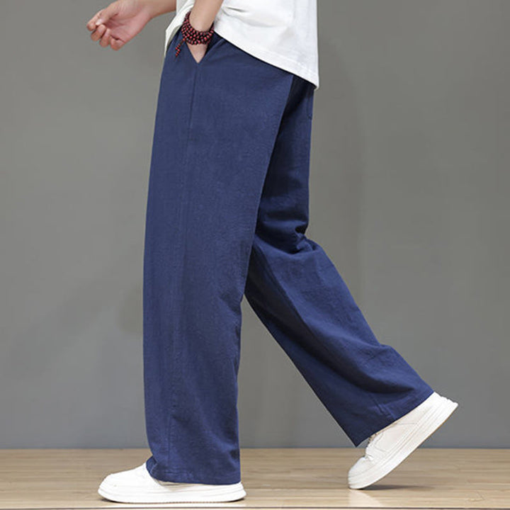Buddha Stones夏用 メンズ コットンリネン ストレートレッグパンツ ポケット付き - image 9