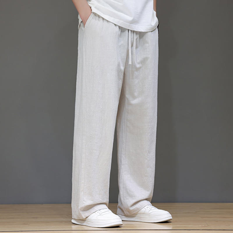 Buddha Stones夏用 メンズ コットンリネン ストレートレッグパンツ ポケット付き - image 13