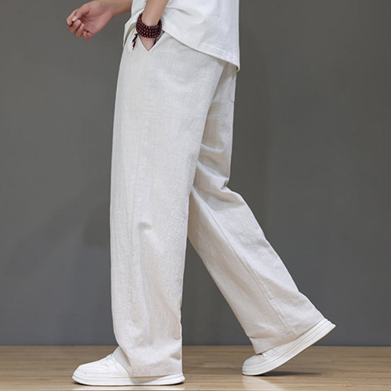 Buddha Stones夏用 メンズ コットンリネン ストレートレッグパンツ ポケット付き - image 16