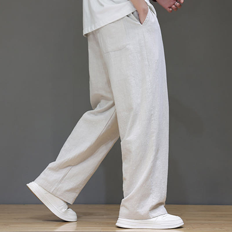 Buddha Stones夏用 メンズ コットンリネン ストレートレッグパンツ ポケット付き - image 14