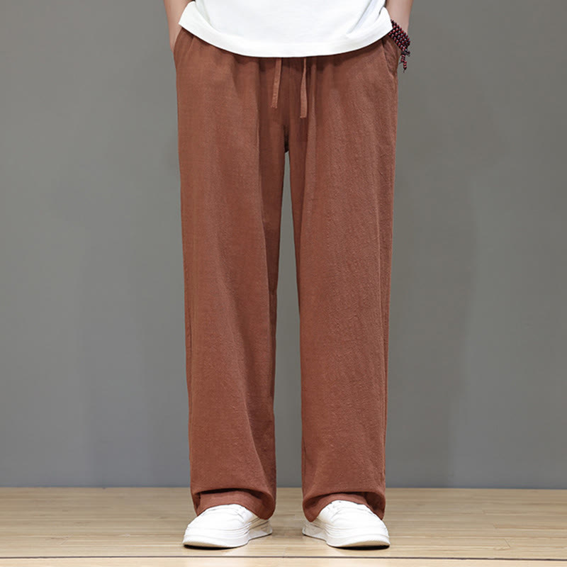 Buddha Stones夏用 メンズ コットンリネン ストレートレッグパンツ ポケット付き - image 40