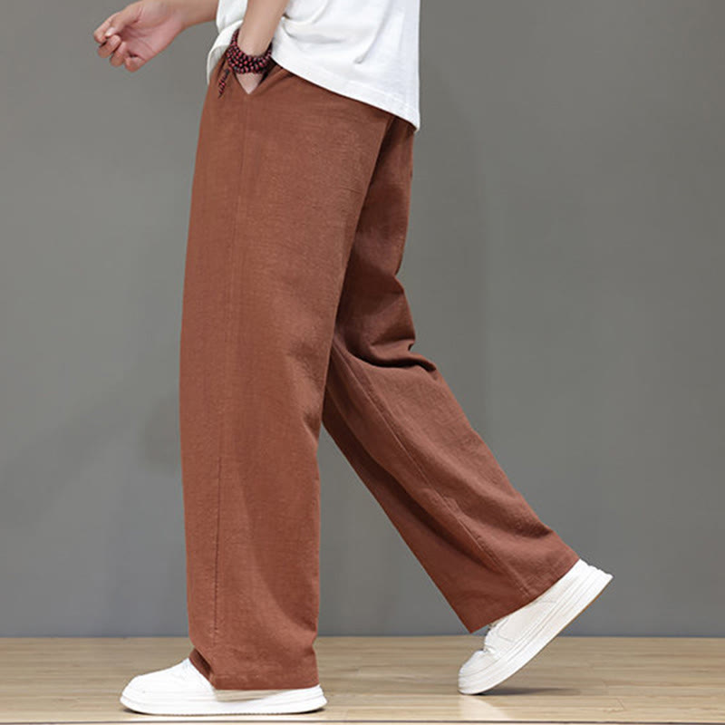 Buddha Stones夏用 メンズ コットンリネン ストレートレッグパンツ ポケット付き - image 45