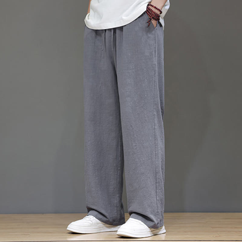 Buddha Stones夏用 メンズ コットンリネン ストレートレッグパンツ ポケット付き - image 25