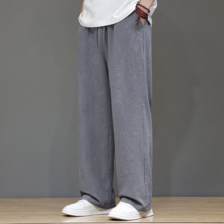 Buddha Stones夏用 メンズ コットンリネン ストレートレッグパンツ ポケット付き - image 25