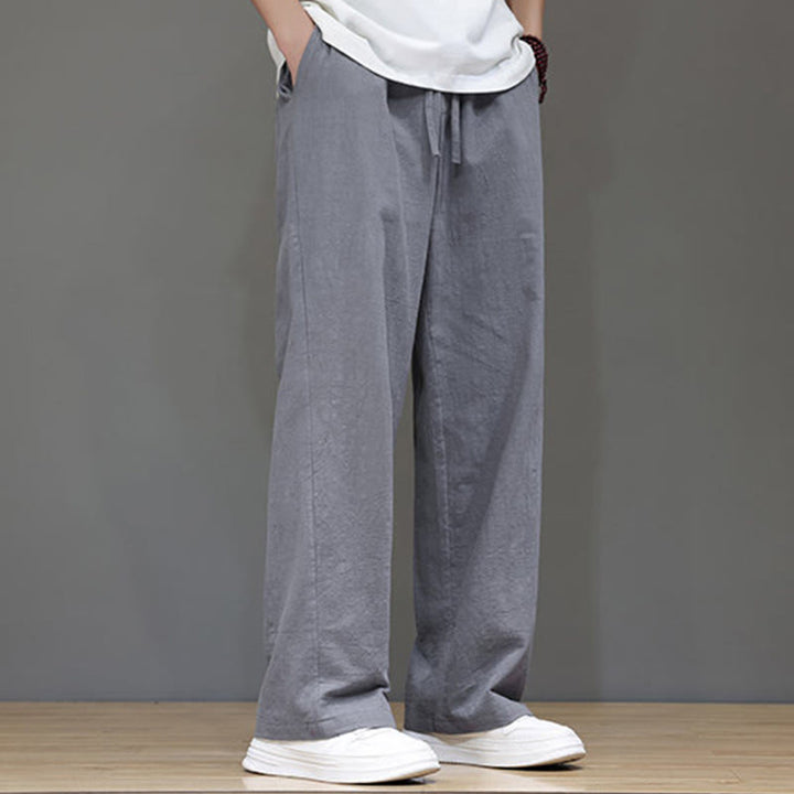 Buddha Stones夏用 メンズ コットンリネン ストレートレッグパンツ ポケット付き - image 21