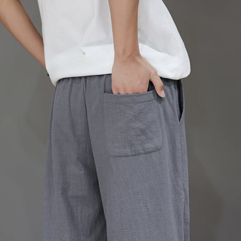 Buddha Stones夏用 メンズ コットンリネン ストレートレッグパンツ ポケット付き - image 28