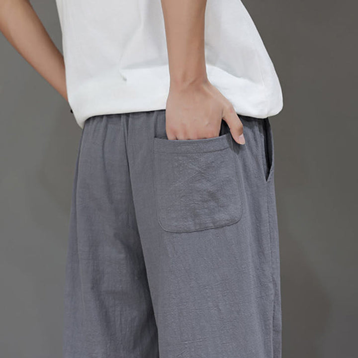 Buddha Stones夏用 メンズ コットンリネン ストレートレッグパンツ ポケット付き - image 28
