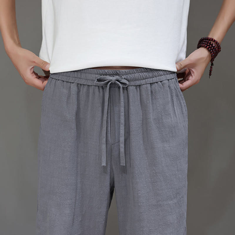 Buddha Stones夏用 メンズ コットンリネン ストレートレッグパンツ ポケット付き - image 27