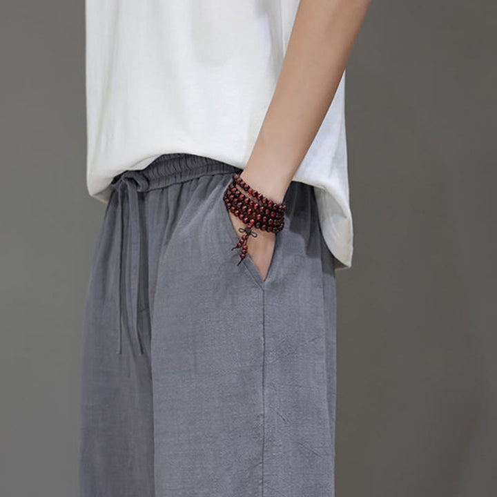 Buddha Stones夏用 メンズ コットンリネン ストレートレッグパンツ ポケット付き - image 29