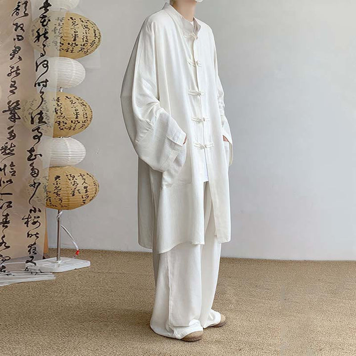 Buddha Stones 2点セット メンズ 長袖 カエルボタン シャツ パンツ 瞑想 禅 コットン ウェア セット - image 5