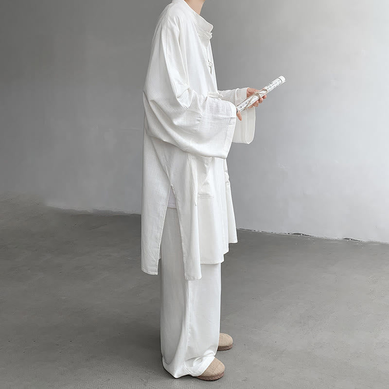 Buddha Stones 2点セット メンズ 長袖 カエルボタン シャツ パンツ 瞑想 禅 コットン ウェア セット - image 6