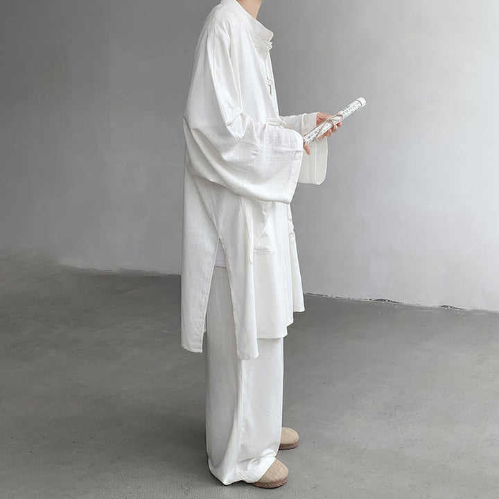 Buddha Stones 2点セット メンズ 長袖 カエルボタン シャツ パンツ 瞑想 禅 コットン ウェア セット - image 6