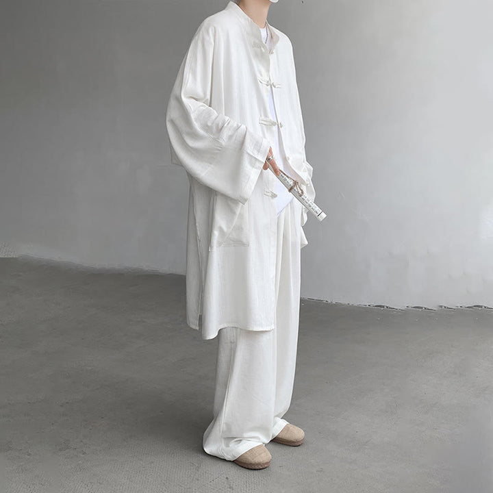 Buddha Stones 2点セット メンズ 長袖 カエルボタン シャツ パンツ 瞑想 禅 コットン ウェア セット - image 7