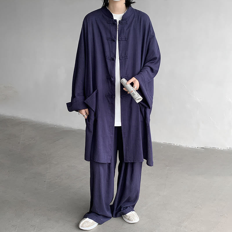 Buddha Stones 2点セット メンズ 長袖 カエルボタン シャツ パンツ 瞑想 禅 コットン ウェア セット - image 12