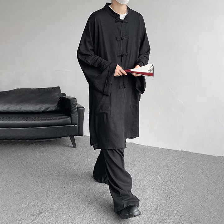 Buddha Stones 2点セット メンズ 長袖 カエルボタン シャツ パンツ 瞑想 禅 コットン ウェア セット - image 22