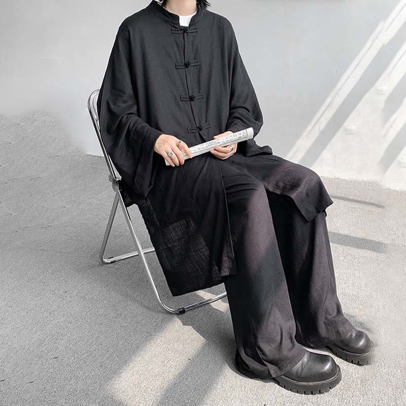 Buddha Stones 2点セット メンズ 長袖 カエルボタン シャツ パンツ 瞑想 禅 コットン ウェア セット - image 25