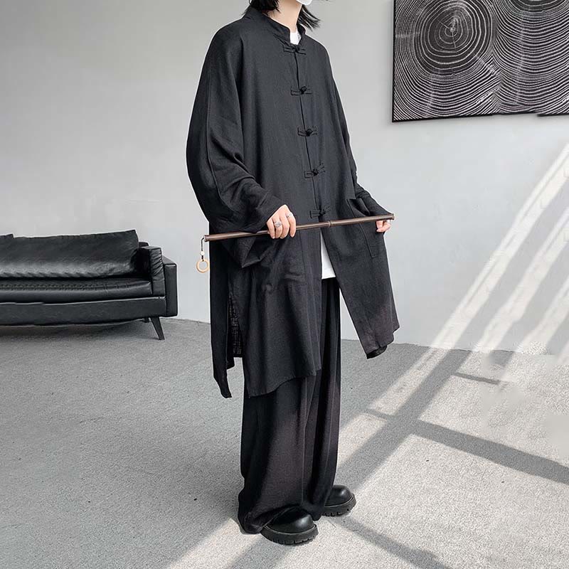 Buddha Stones 2点セット メンズ 長袖 カエルボタン シャツ パンツ 瞑想 禅 コットン ウェア セット - image 24