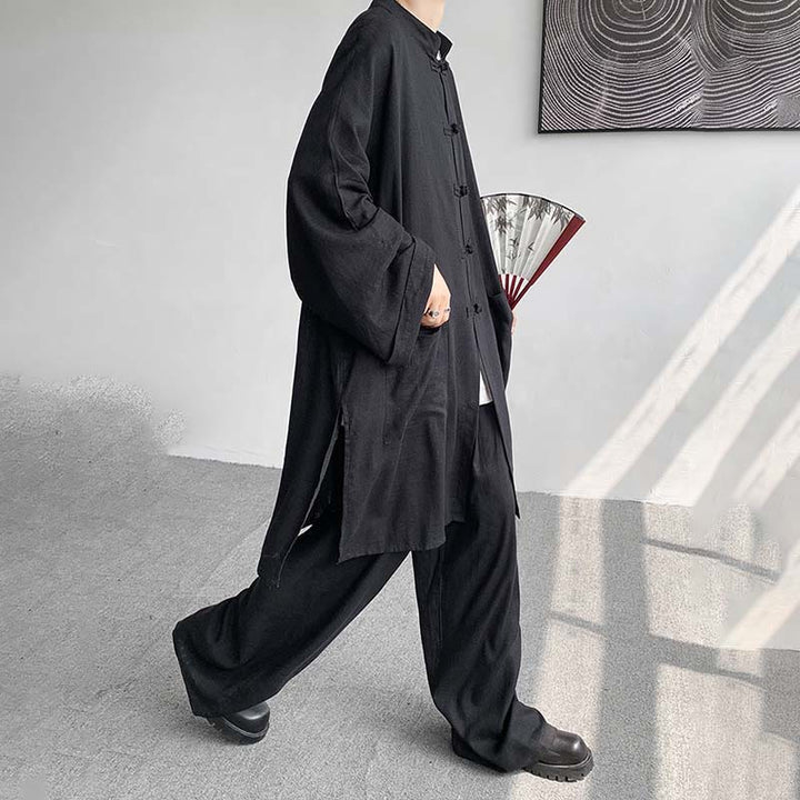 Buddha Stones 2点セット メンズ 長袖 カエルボタン シャツ パンツ 瞑想 禅 コットン ウェア セット - image 23