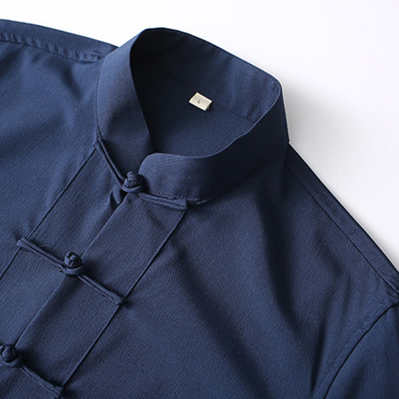 Buddha Stones 2点セット 唐装 伝統 カエルボタン メンズ 長袖 シャツ パンツ 衣装セット - image 2