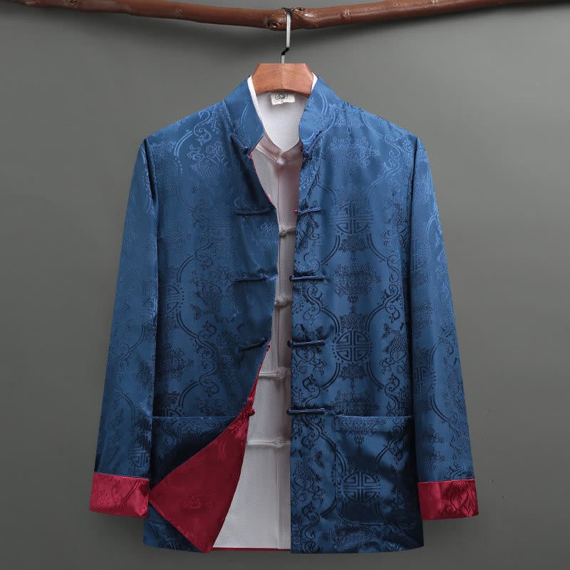 Buddha Stonesメンズ カエルボタン 唐装 鯉鯉長袖シャツ ポケット付き - コーンフラワーブルー - US/UK/AU42、 EU52 (3XL) - image 11