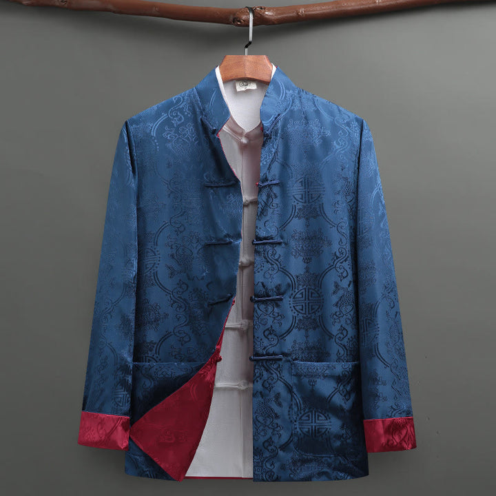 Buddha Stonesメンズ カエルボタン 唐装 鯉鯉長袖シャツ ポケット付き - コーンフラワーブルー - US/UK/AU42、 EU52 (3XL) - image 11
