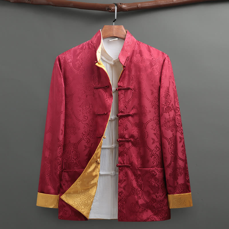 Buddha Stonesメンズ カエルボタン 唐装 鯉鯉長袖シャツ ポケット付き - クリムゾン - US/UK/AU42、 EU52 (3XL) - image 9