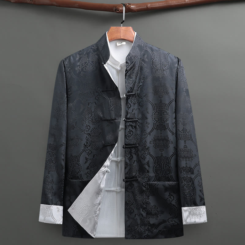 Buddha Stonesメンズ カエルボタン 唐装 鯉鯉長袖シャツ ポケット付き - グレー - US/UK/AU42、 EU52 (3XL) - image 10
