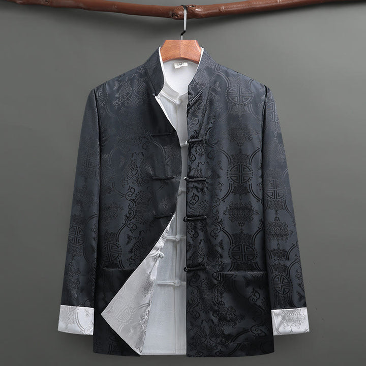 Buddha Stonesメンズ カエルボタン 唐装 鯉鯉長袖シャツ ポケット付き - グレー - US/UK/AU42、 EU52 (3XL) - image 10