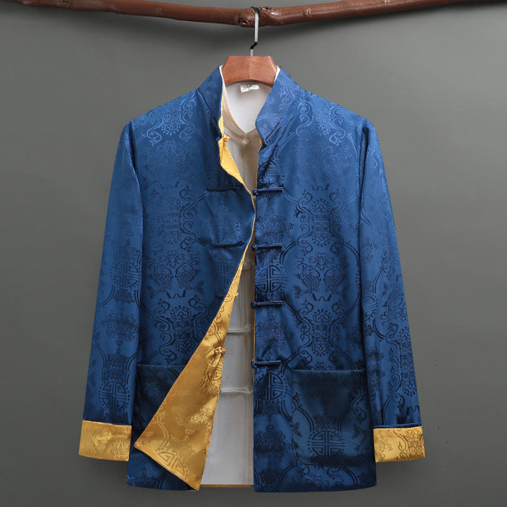 Buddha Stonesメンズ フロッグボタン タンスーツ 鯉柄 長袖ジャケット シャツ ポケット付き