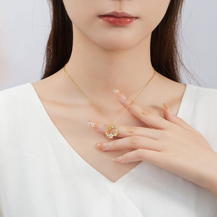 Buddha Stones925スターリングシルバー キュービックジルコニア シェルバタフライ ピーチブロッサム ブレッシングネックレスペンダント - image 8