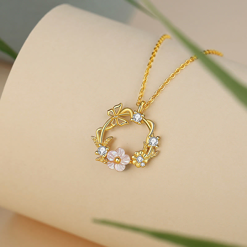 Buddha Stones925スターリングシルバー キュービックジルコニア シェルバタフライ ピーチブロッサム ブレッシングネックレスペンダント - image 3