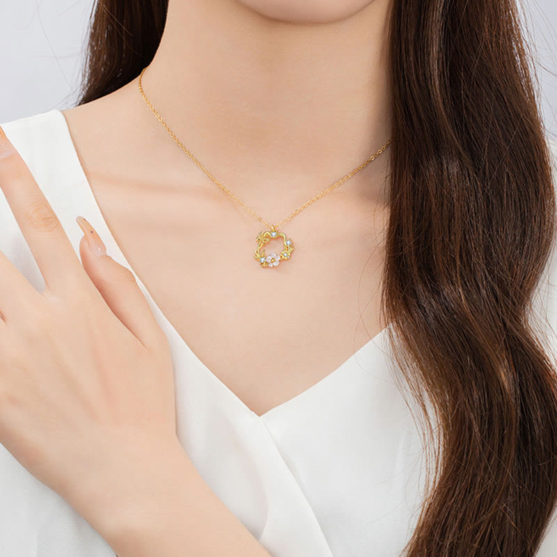 Buddha Stones925スターリングシルバー キュービックジルコニア シェルバタフライ ピーチブロッサム ブレッシングネックレスペンダント