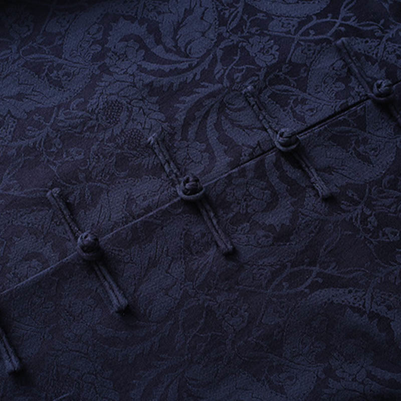 Buddha Stones 2点セット メンズ 唐装 ジャカード つる柄 カエルボタン コットン 長袖 シャツ パンツ セット - image 4