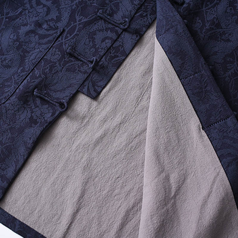 Buddha Stones 2点セット メンズ 唐装 ジャカード つる柄 カエルボタン コットン 長袖 シャツ パンツ セット - image 3